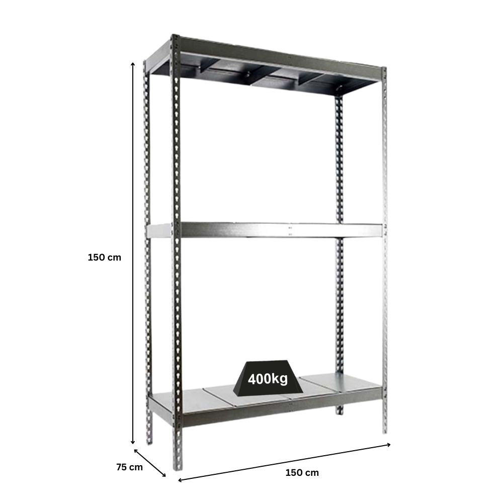 SCHWERLASTREGAL MID METAL YETI THREE | HxBxT 150x150x75cm | Fachlast 400kg | Verzinkt - Silberfarben, Metall (150/150/75cm) - PROREGAL