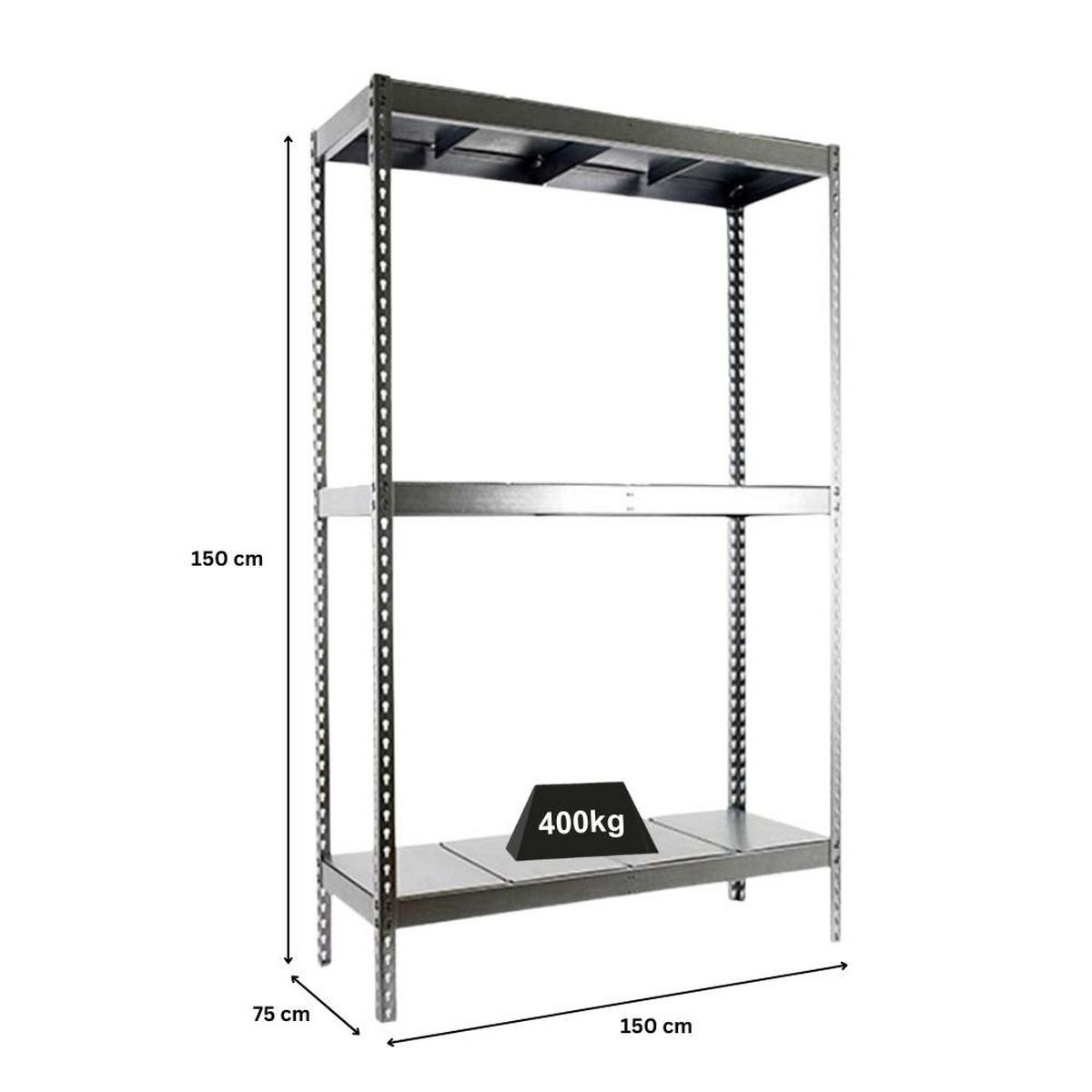 SCHWERLASTREGAL MID METAL YETI THREE | HxBxT 150x150x75cm | Fachlast 400kg | Verzinkt - Silberfarben, Metall (150/150/75cm) - PROREGAL