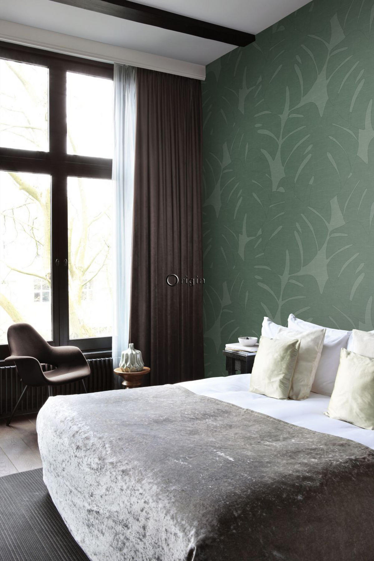 FOTOTAPETE Blätter in Leinen-Optik 200 x 300 cm - Grün, Papier (200/300cm) - Origin Wallcoverings