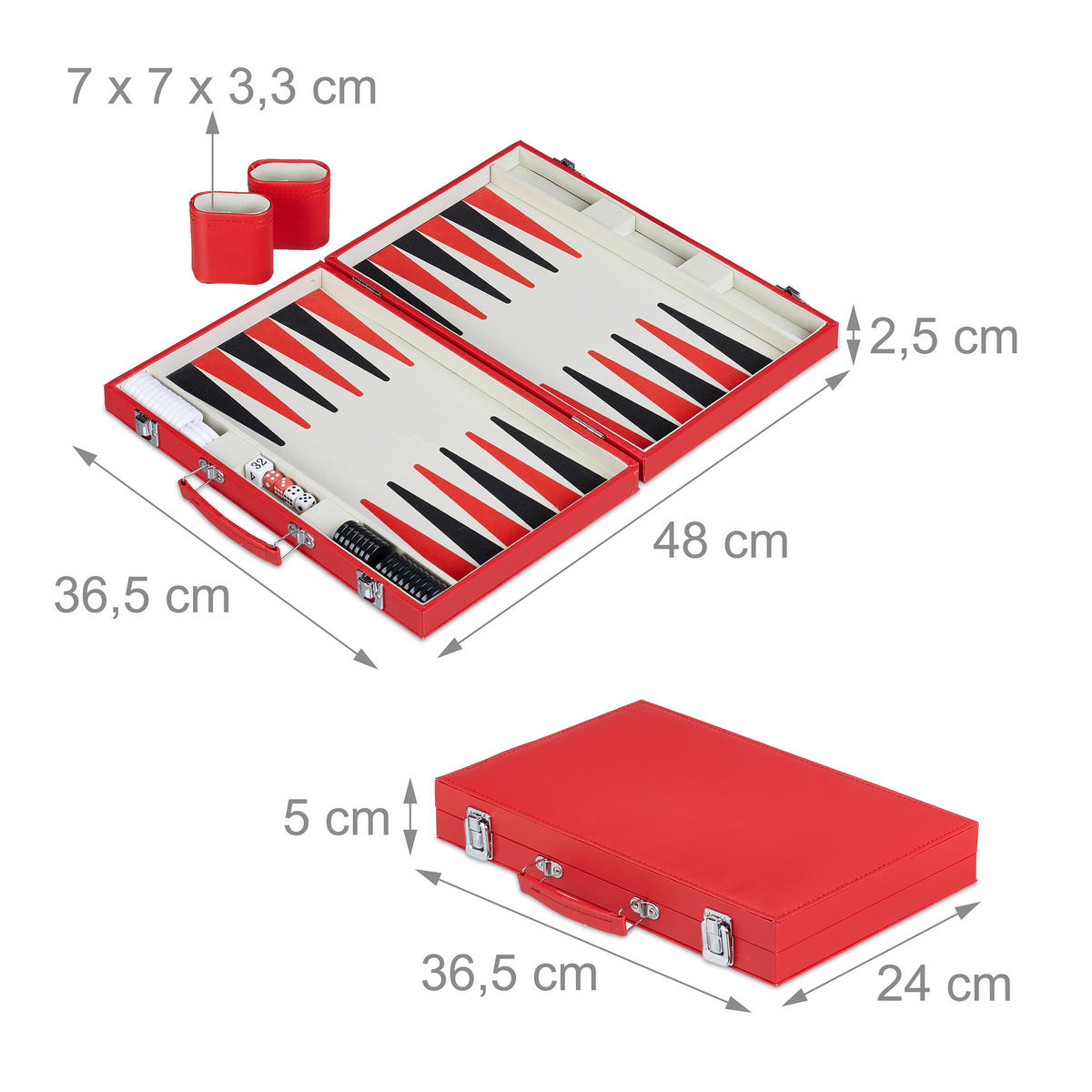 BACKGAMMON-KOFFER - Rot, Holzwerkstoff/Kunststoff (36.5/24cm) - Relaxdays