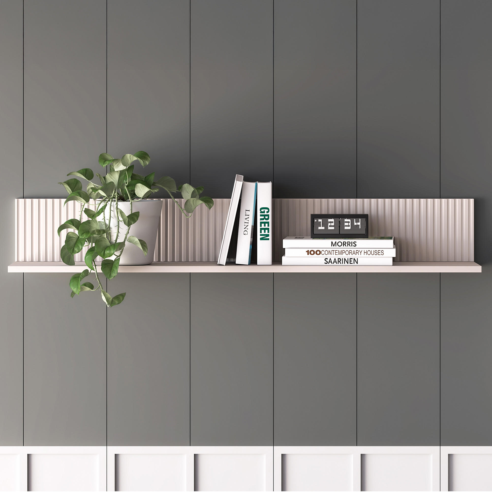 WANDREGAL NALIA, Hängeregal, Creme - Creme, Holzwerkstoff/Metall (120/18/20cm) - KONSIMO®