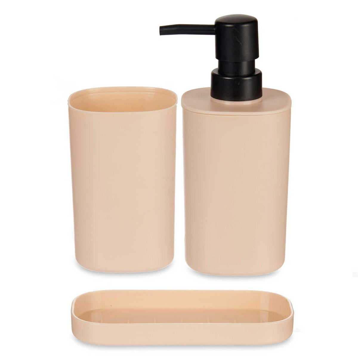 BAD-ACCESSOIRES Seifenspender, Becher, Untersetzer Kunststoff 3-teilig - Beige, Kunststoff (15/16/7cm) - Berilo