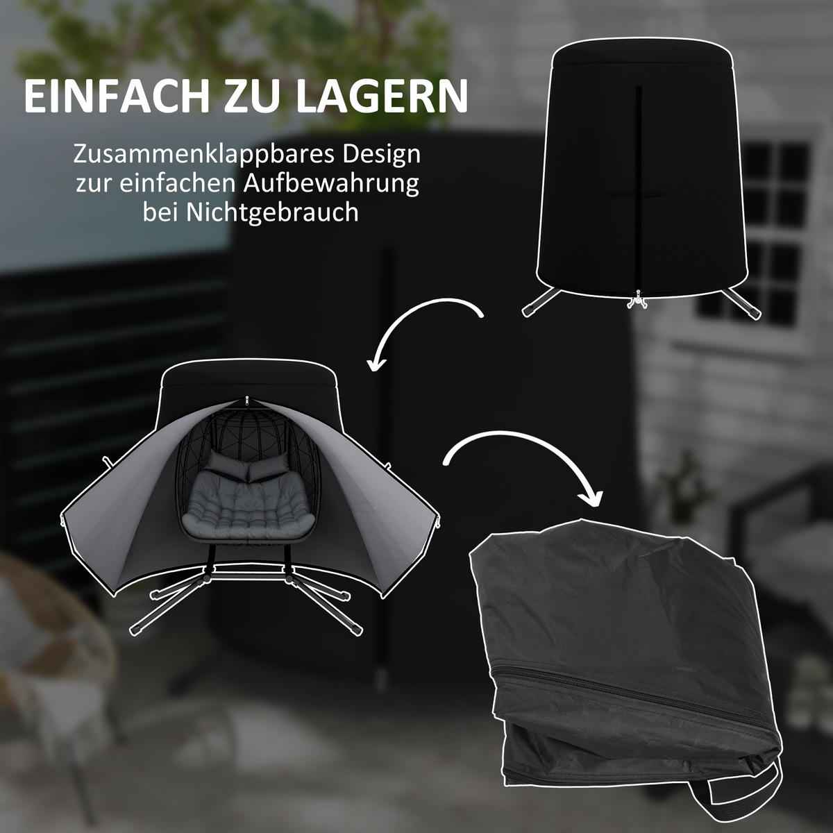 ABDECKUNG Hängesessel , Oxford, Schwarz - Schwarz, Textil (196/230/196cm) - Outsunny