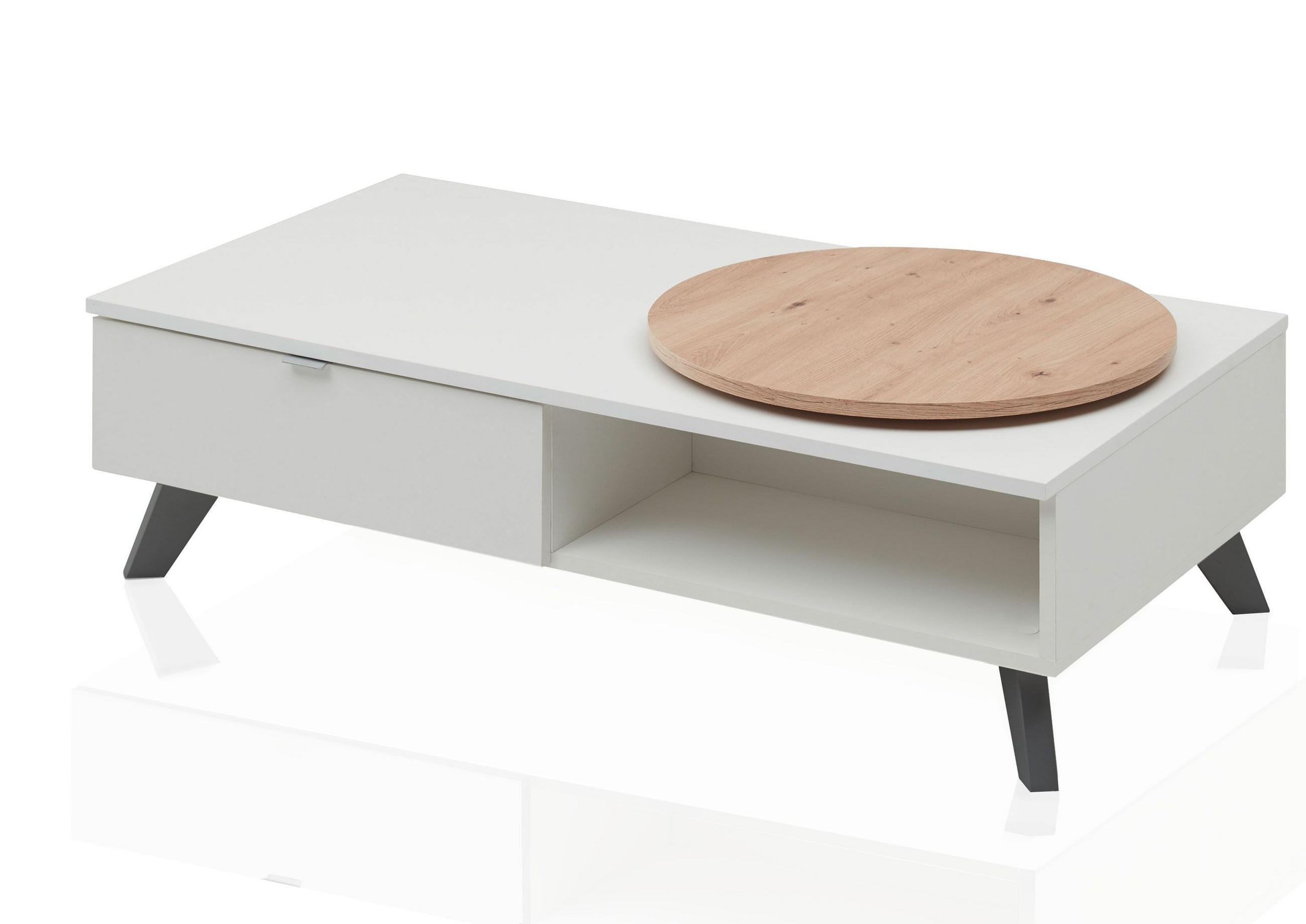 COUCHTISCH LIAM 110/34/60 cm mit Schublade und drehbarer Oberplatte - Weiß, Holzwerkstoff/Kunststoff (60/110/40cm) - Aileenstore