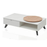 COUCHTISCH LIAM 110/34/60 cm mit Schublade und drehbarer Oberplatte - Weiß, Holzwerkstoff/Kunststoff (60/110/40cm) - Aileenstore