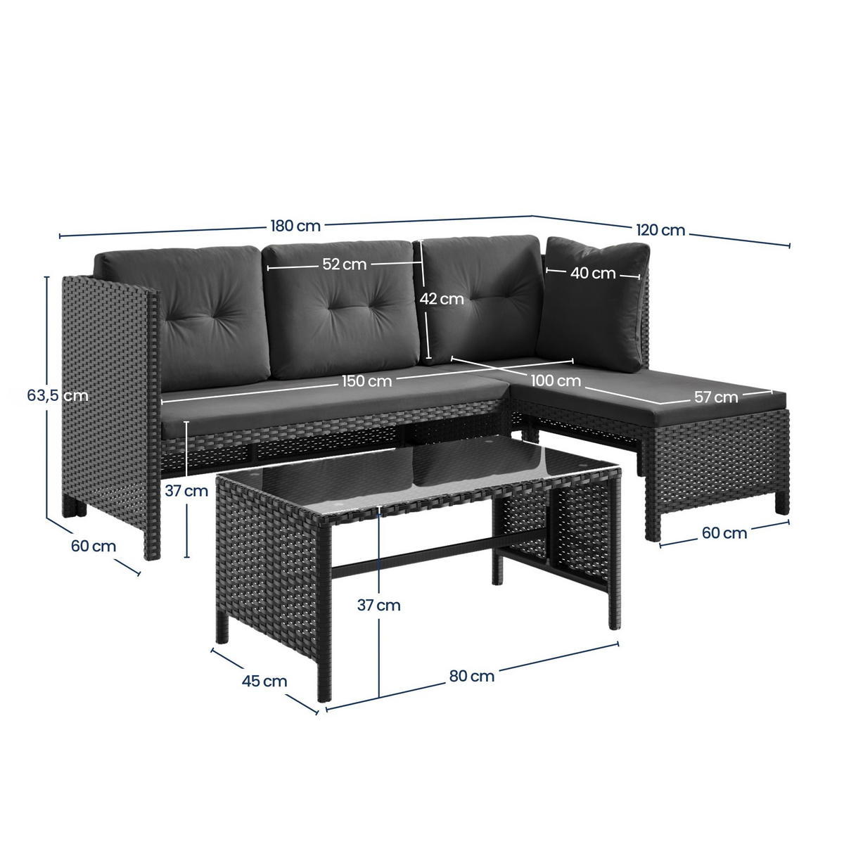 LOUNGEGARNITUR Schwarz - Schwarz, Naturmaterialien - Home Collective