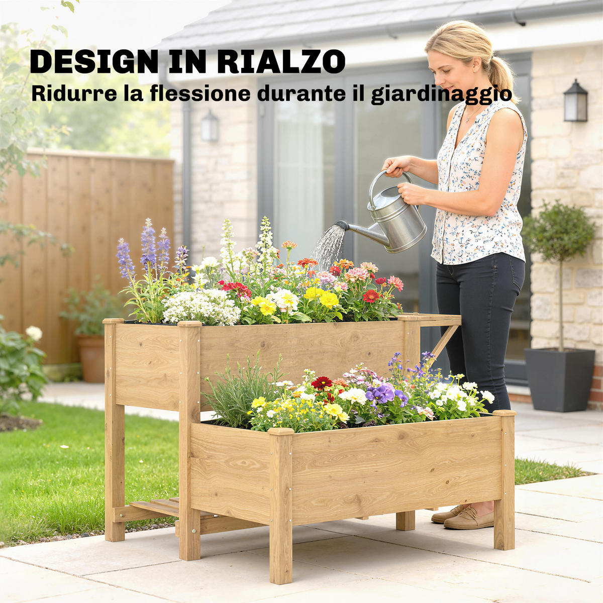 HOCHBEET, 2-stufiges Gemüsebeet mit Holzregalen, 119,5 x 102 x 76,5 cm, Braun - Multicolor, Holzwerkstoff (119.5/76.5/102cm) - FORIOUS