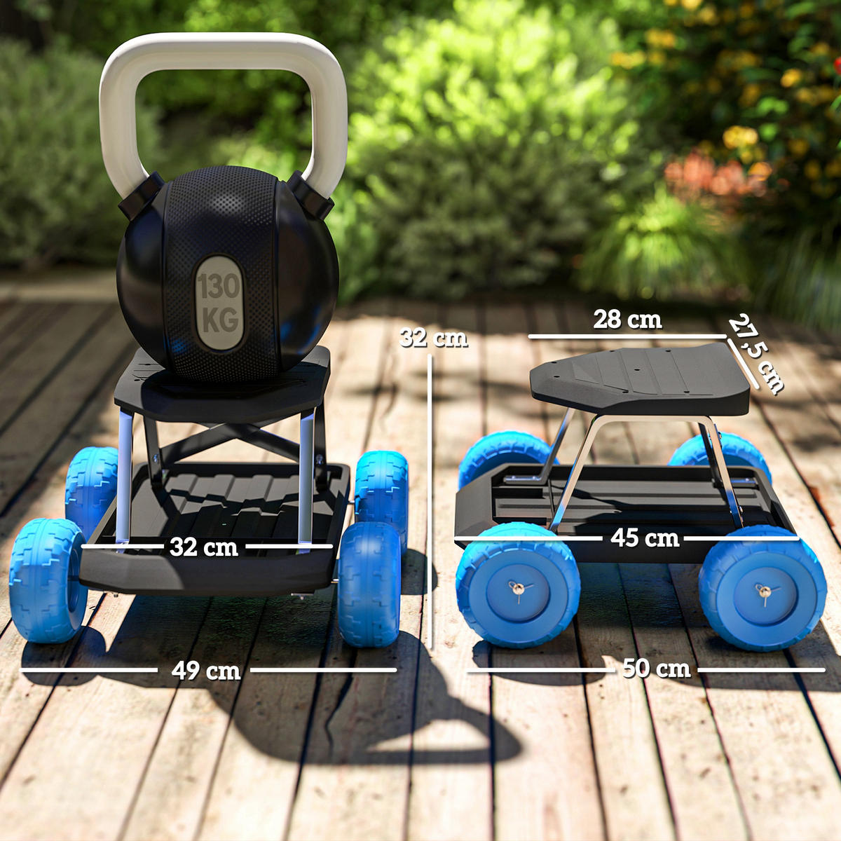 GARTENROLLSITZ DE-13789 mit Werkzeugablage Blau - Blau, Kunststoff (49/32/50cm) - ComfortXL