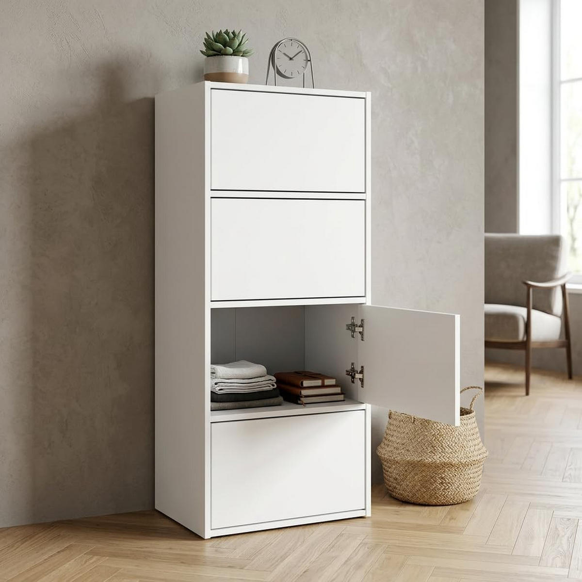 GARDEROBENSCHRANK mit 4 Türen 50cm Weiß 50x39x120 cm - Weiß, Holzwerkstoff (39/120/50cm) - Mobelsta