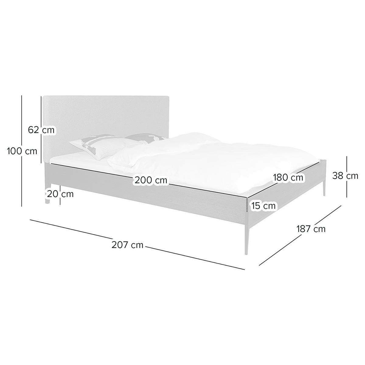 BETTGESTELL - Webstoff / Echtholzfurnier, Grau / Paulownia Schwarz - Grau, Textil (180/200cm) - home24
