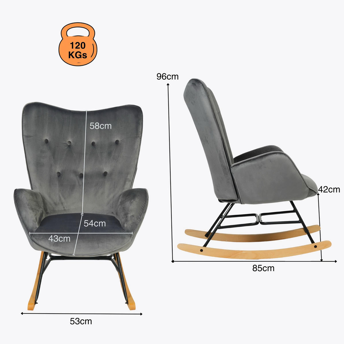 SCHAUKELSTUHL in Velvet Dunkelgrau - Grau, Metall (58/96/85cm) - Meubles Cosy