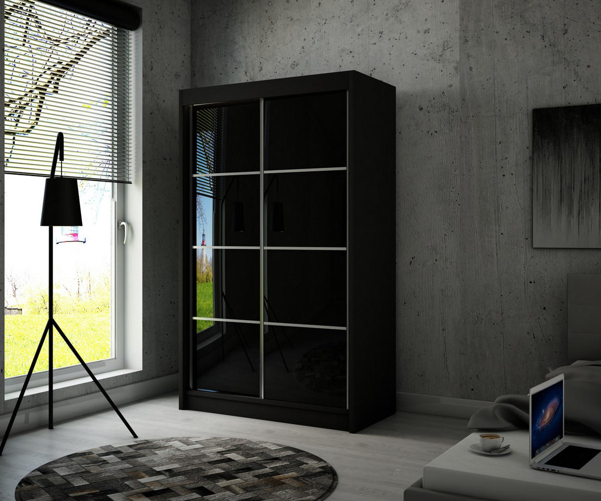 SCHIEBETÜRENSCHRANK TIPI III - Schwarz, Holzwerkstoff (120/215/61cm) - Meblini