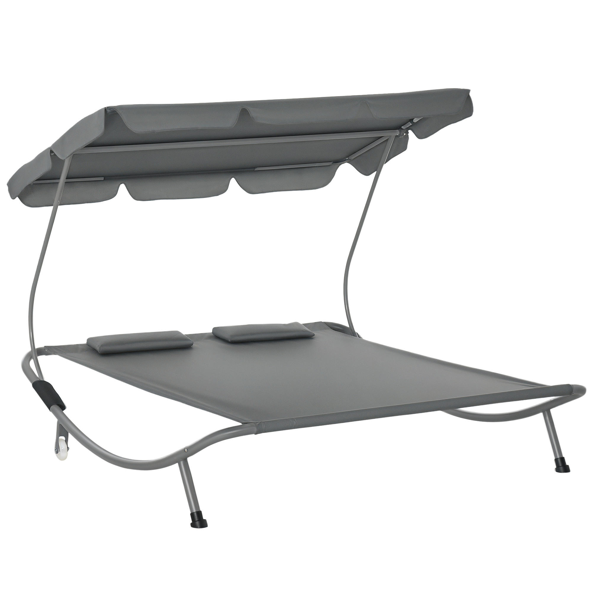 SONNENLIEGE Doppelte Sonnenliege mit verstellbarem für 2 Personen mit Kissen und 2 Rollen 200 x 175 x 134 cm ,Grau - Grau, Metall (175/134/200cm) - Vallsero