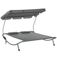 SONNENLIEGE Doppelte Sonnenliege mit verstellbarem für 2 Personen mit Kissen und 2 Rollen 200 x 175 x 134 cm ,Grau - Grau, Metall (175/134/200cm) - Vallsero