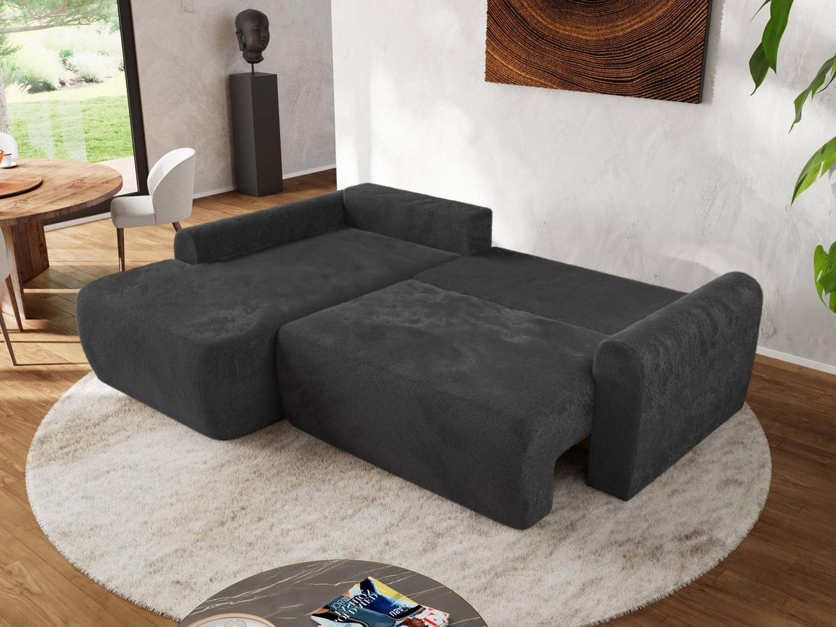 ECKSCHLAFSOFA CUBO L Dunkelgrau Plüsch - links - Dunkelgrau/Schwarz, Kunststoff/Textil (273/187cm) - MKS