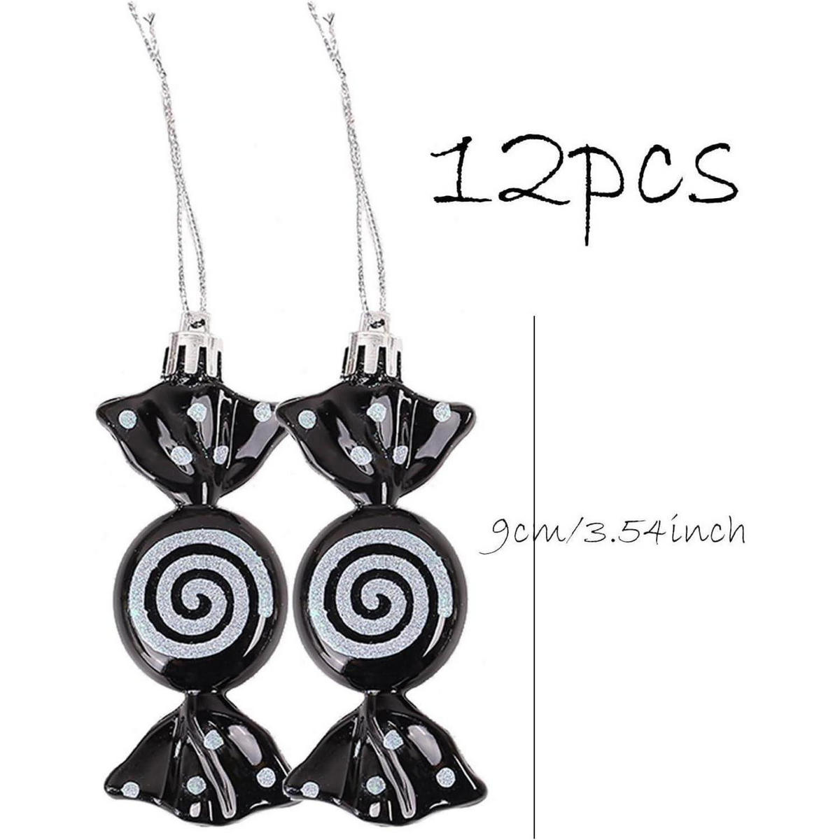 WEIHNACHTSBAUMSCHMUCK Zuckerstange 12-teiliges Set 8 cm - Schwarz, Kunststoff (3/3/9cm)