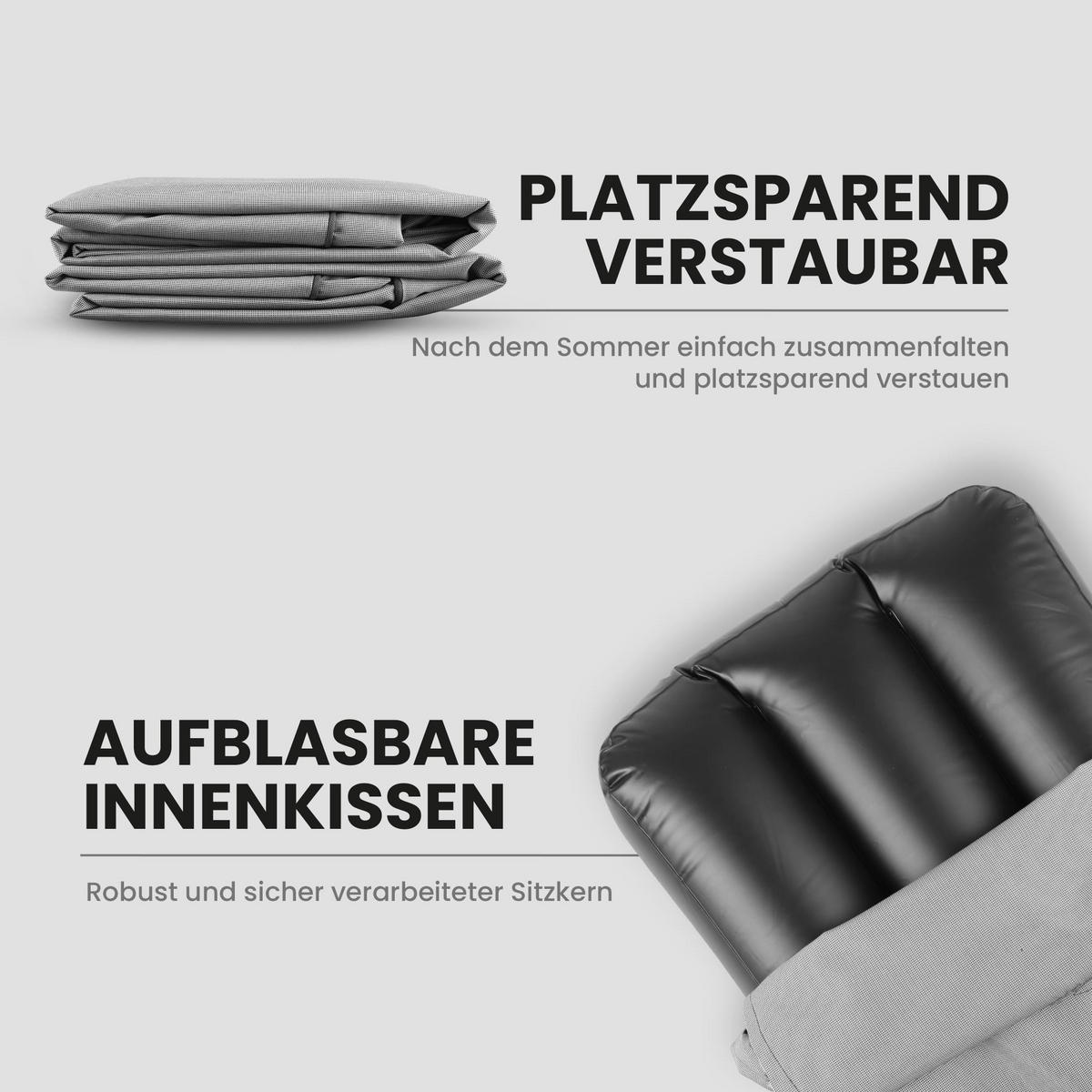 PALETTENKISSEN Set 2-tlg. ( Anthrazit ) - Indoor/Outdoor - 120x80x15 cm + 120x40x15cm - wasserabweisend ( Lotusblüteneffekt ) aufblasbares Innenkissen - Hellgrau, Textil (80/15/120cm) - Arsvita