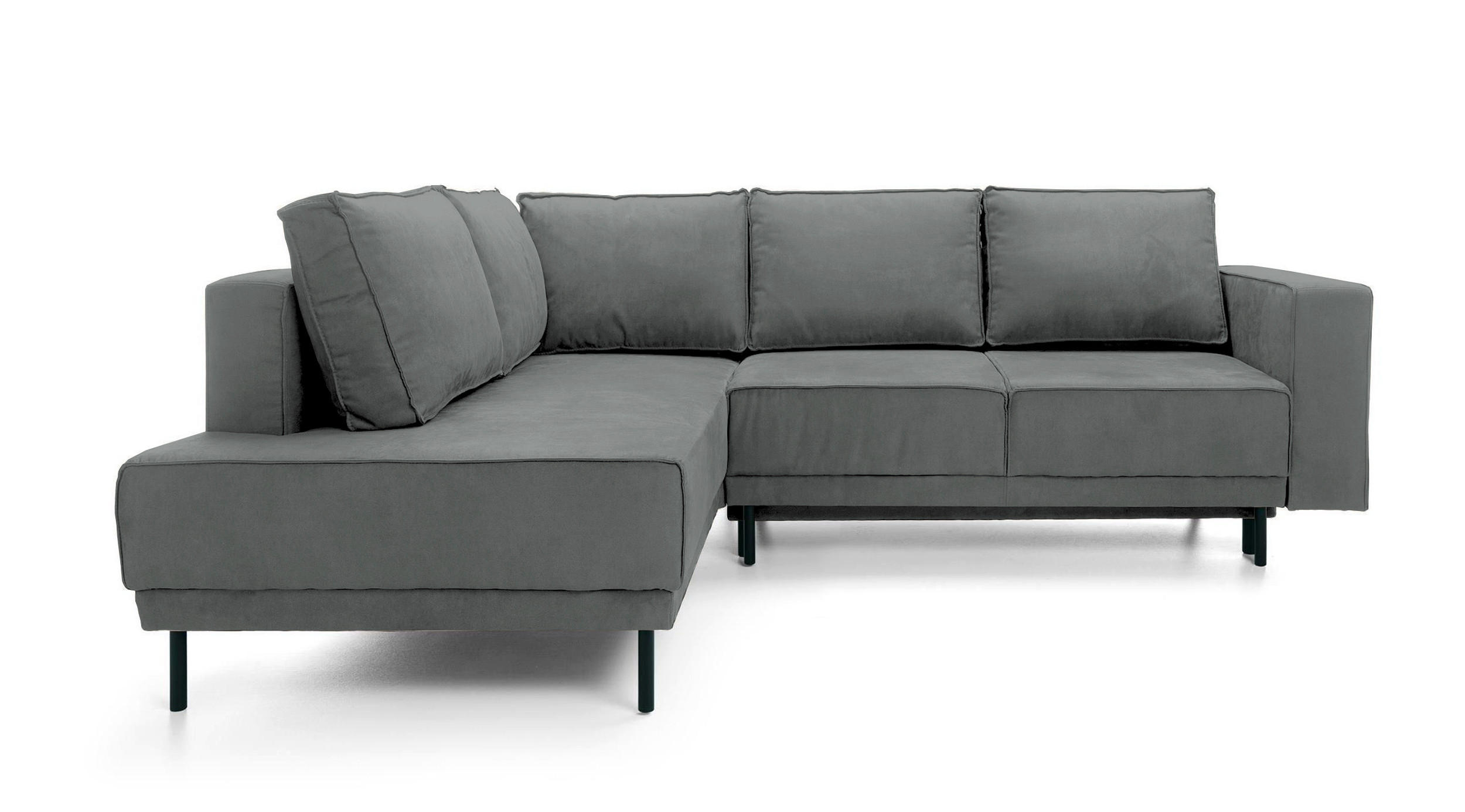 ECKSOFA Rodario Dunkelgrau Velours - Dunkelgrau/Schwarz, Textil/Metall (247/187cm) - Selsey