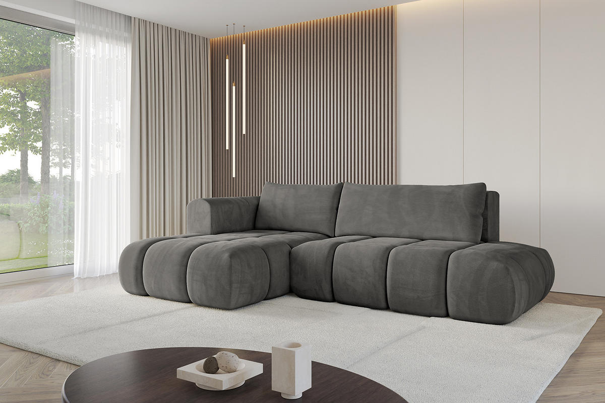 ECKSOFA Ottomane Links CLOUD-L 289x180x40 Dunkelgrau Velours - Dunkelgrau, Holzwerkstoff/Kunststoff (180/289cm) - ALTDECOR