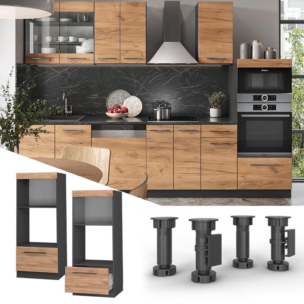 MIKROWELLENSCHRANK Fame-Line Goldkraft Eiche 60 cm offen - Anthrazit/Eiche Wotan, Holzwerkstoff (60/153.6/58.1cm) - Vicco