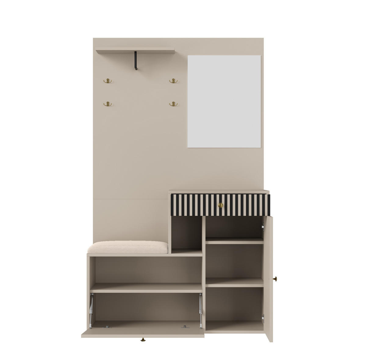DIELENGARDEROBE mit Spiegel und Sitzbank 110/37/185,5 cm in Kaschmir - Beige, Holzwerkstoff (110/185.5/37cm) - BEAOK