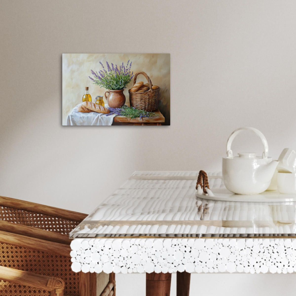 LEINWANDBILD Lavendel - Brot - Stilleben 30x20 cm - Flieder, Textil (30/20cm) - MuchoWow