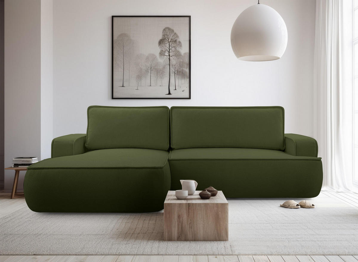 ECKSOFA L Form Ablia Dunkelgrün 267/168/87 cm mit Schlaffunktion L - Schwarz/Grün, Kunststoff/Textil (168/267cm) - AX Living