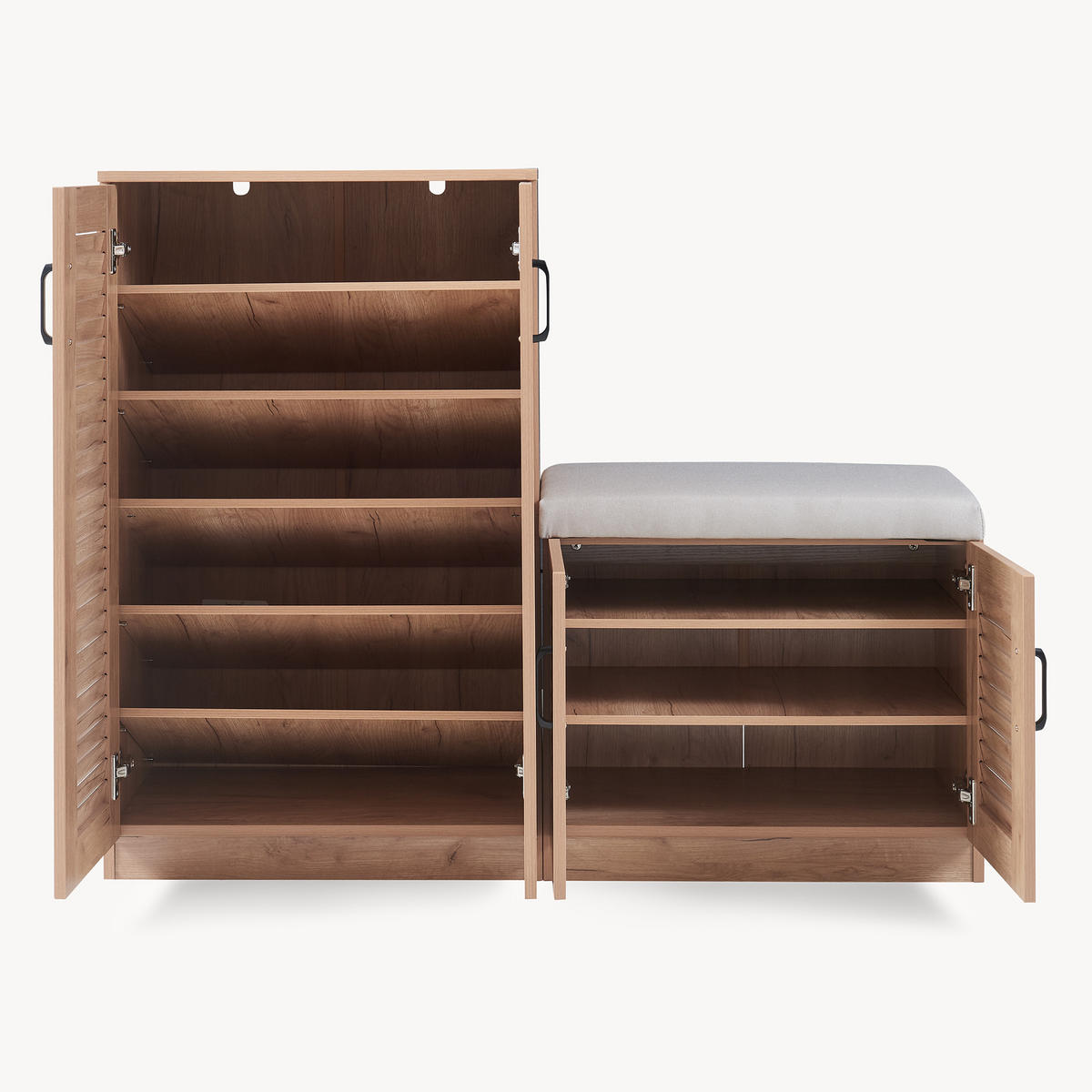 SCHUHSCHRANK Løten mit Sitzbank - Eichefarben, Holzwerkstoff/Kunststoff (120/97/36cm) - [en.casa]