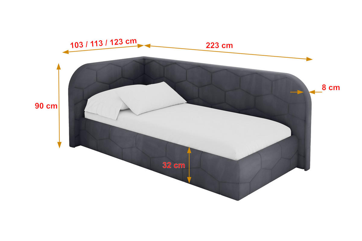 EINZELLBETT Jugendbett mit Bettkasten und Matratze H3/H4, Rechts - JAXY 90x200 Dunkelgrau - Titanfarben, Holzwerkstoff/Textil (90/200cm) - ALTDECOR