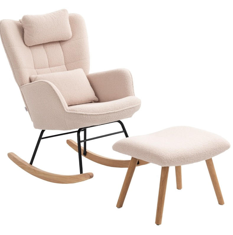 SCHAUKELSTUHL 70,5/101,5/99,5 cm mit hoher Rückenlehne und Fußhocker, beige - Beige, Textil (70.5/99.5/101.5cm) - BEAOK