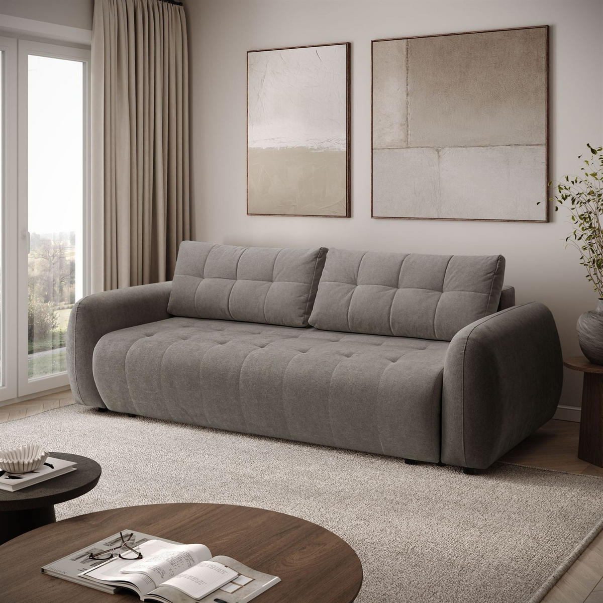 SOFA OMEGA Zweisitzer mit Schlaffunktion, Rosa 21 - Braun, Textil (252/92/105cm) - Lookway