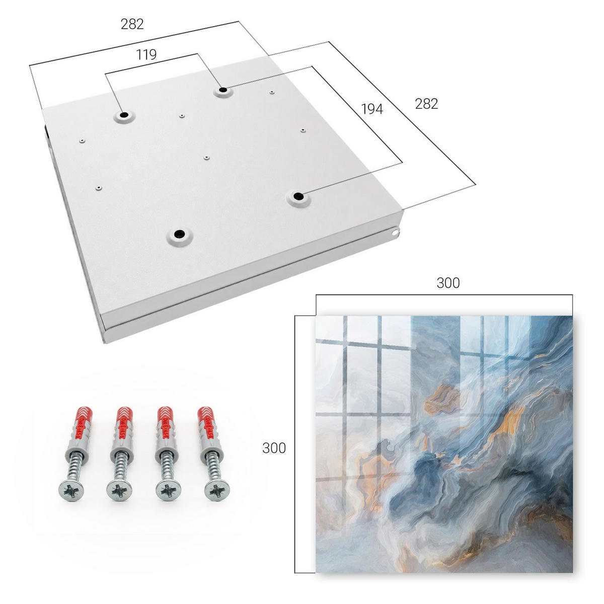 SCHLÜSSELBOX Weiß 30x30 cm – Türöffnung nach rechts - Verträumte Abstraktion - Grau, Metall (30/30/5cm) - TULUP