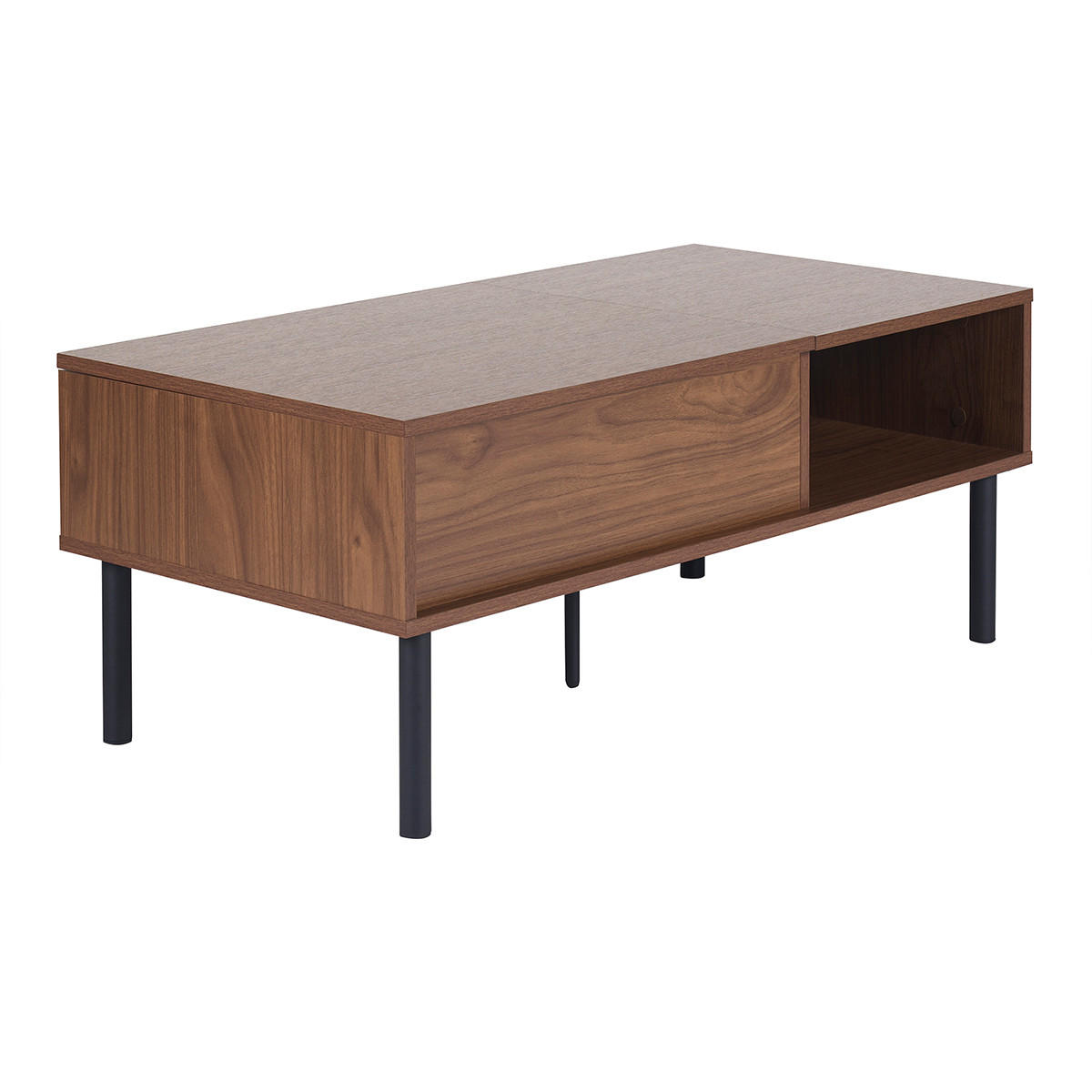 HOCHKLAPPBARER Couchtisch Dunkles Holz Metall B100 cm KANE - Walnussfarben, Holz (100/50/63.5cm) - Miliboo