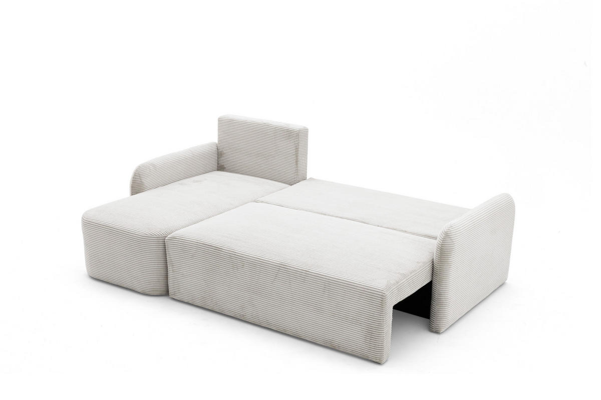 ECKSOFA CASPER L Links mit Schlaffunktion 132x198 Cord Creme - Creme/Schwarz, Holz/Kunststoff (217/145cm) - NACANAPA