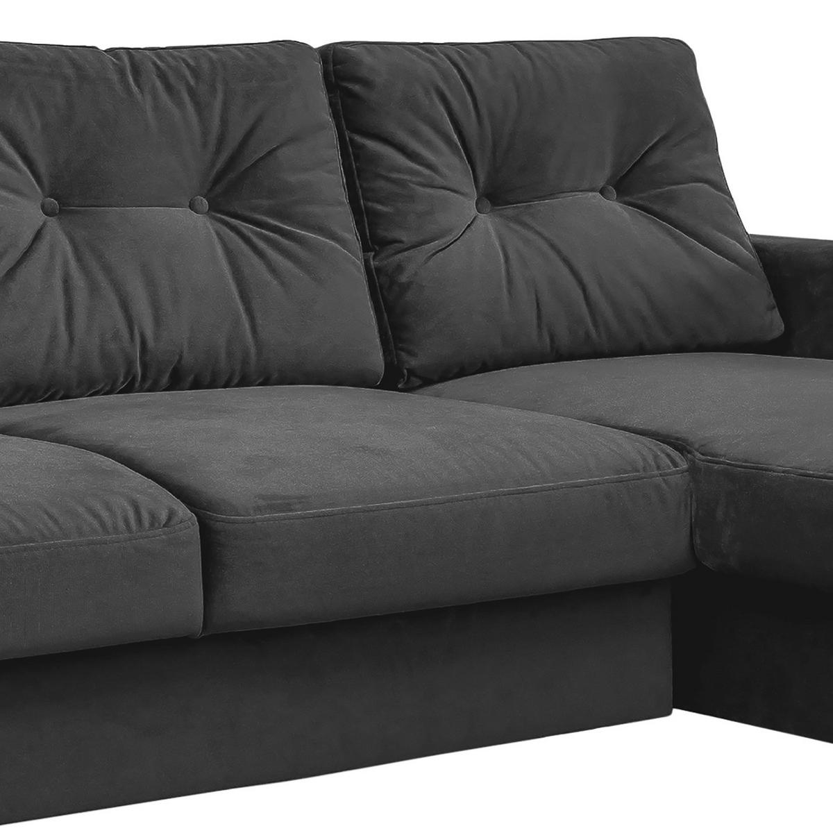 ECKSOFA mit Longchair - Dunkelgrau/Schwarz, Buchenholz/Textil (233/148cm) - home24