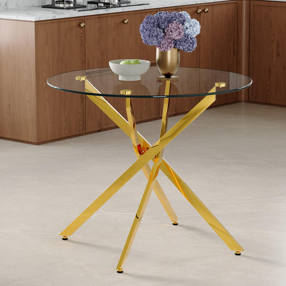 ESSTISCH runder mit goldenem Metallgestell 80/80/75 cm - Goldfarben, Metall (88/88/75cm) - Oxeza