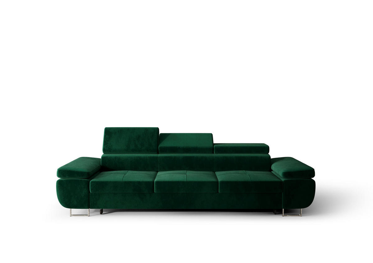 SCHLAFSOFA PRAGA 3, Sofa mit Schlaffunktion, Farbe: Grün, Velourstoff - Grün, Textil (276/90/100cm) - O-Sofa