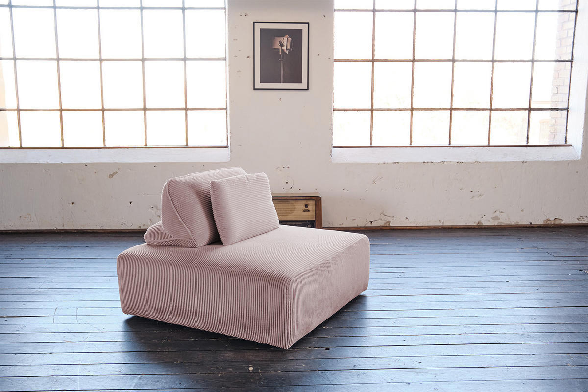 HOCKER MIT RÜCKENKISSEN WIOLO SOFT Pink Cord - Pink/Schwarz, Kunststoff/Textil (111/84/111cm) - KAWOLA