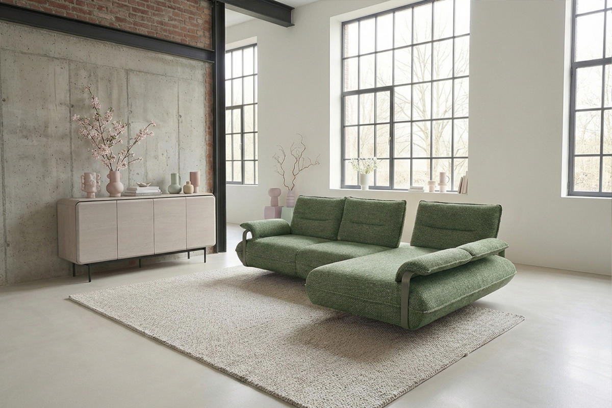 ECKSOFA ANISSA Grün Flachgewebe - Schwarz/Grün, Kunststoff/Textil (185/297cm) - KAWOLA