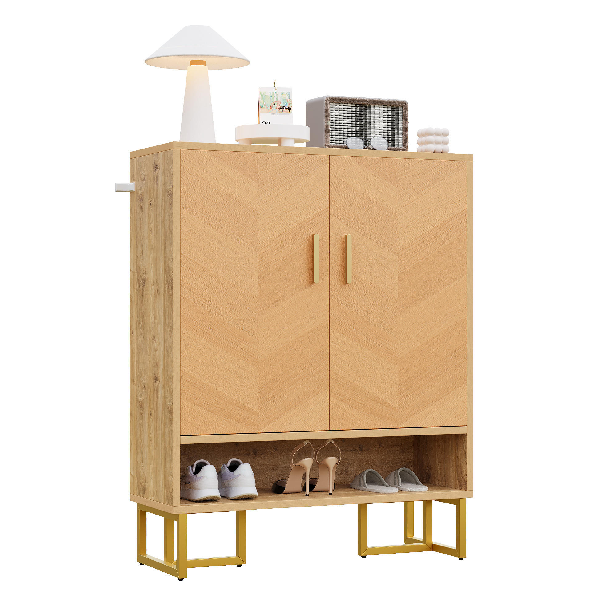 SCHUHSCHRANK 80/38/100 cm mit 2 Türen, schmales Design in Natur - Naturfarben, Holzwerkstoff (80/100/38cm) - BEAOK