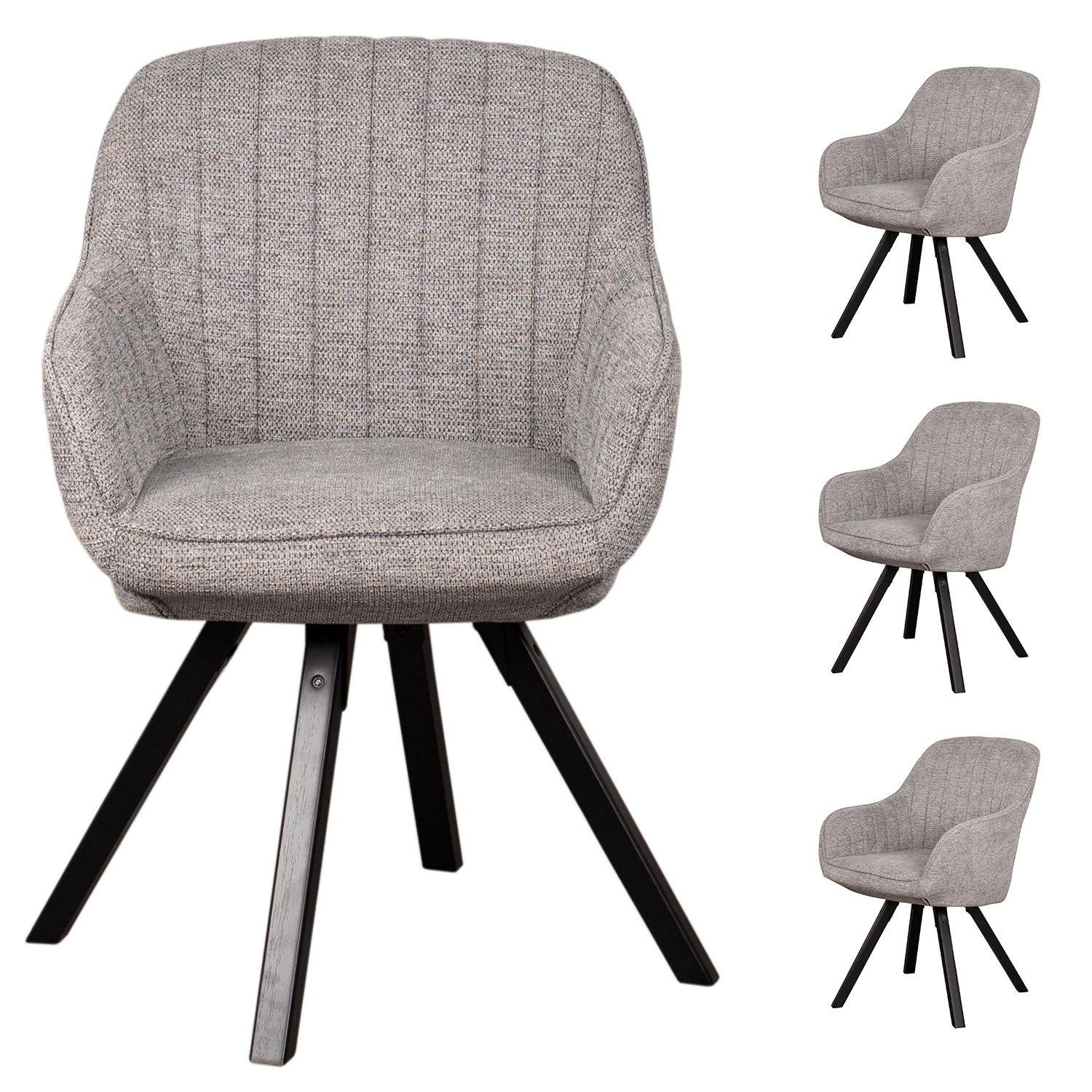 DININGSESSEL Matera - 4er Set - drehbar - hellgrau - Hellgrau/Schwarz, Textil/Metall (59/84/61cm) - bene living