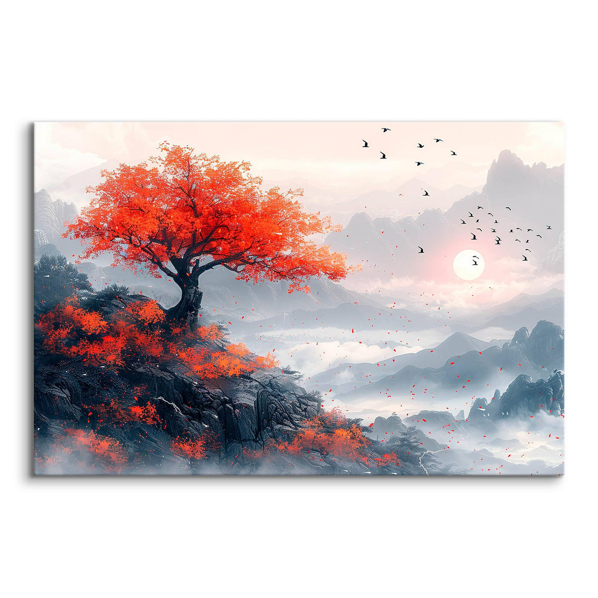 LEINWANDBILD für Esszimmer Baum Berge Landschaft 70cm x 50cm - Beige/Rot, Textil (70/50cm) - Muralo