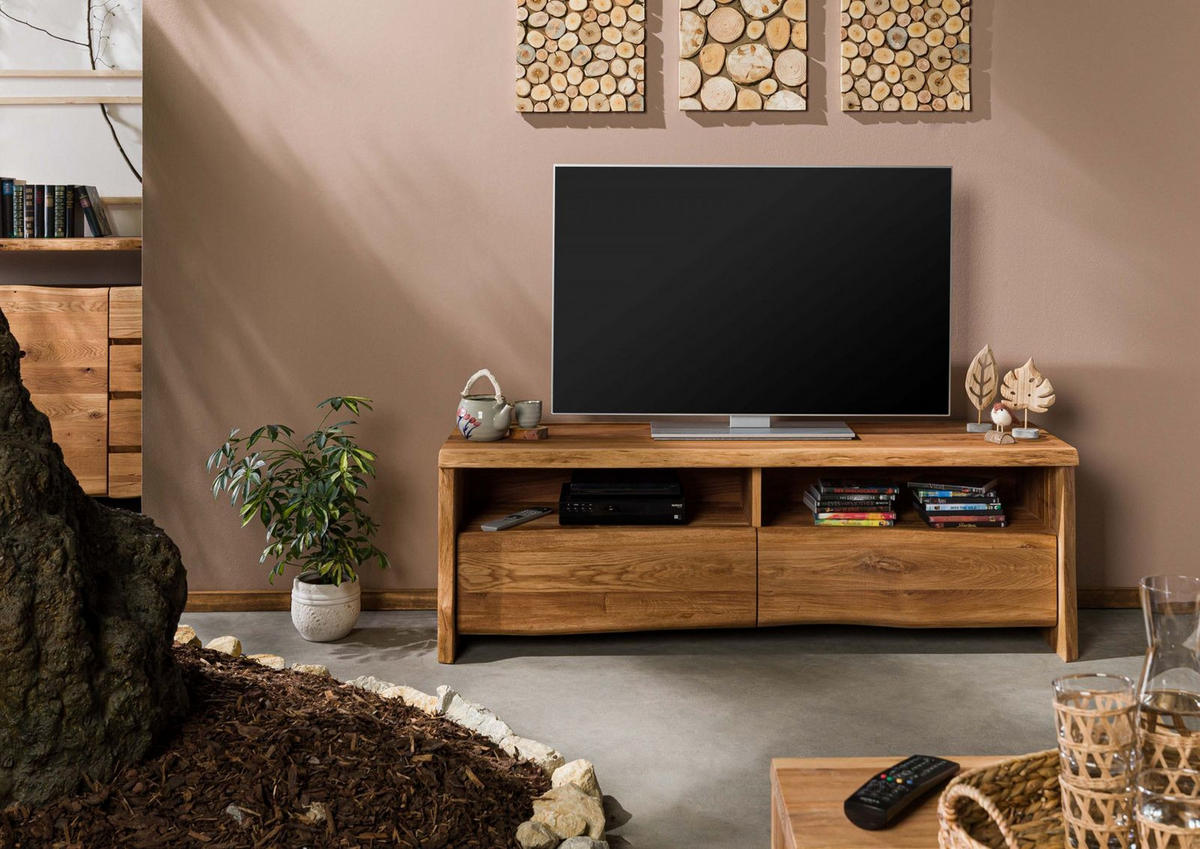 TV-BOARD Wildeiche 151x45x50 natur geölt PURE OAK #108 - Naturfarben, Holz (151/50/45cm) - Massivmoebel24