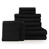 HANDTUCH 8-teilig, 2x Badetuch 70/140 + 4x Handtuch 50/100 + 2x Gästetuch 30/30 + 2x Waschlappen 15/20 cm, Schwarz - Schwarz, Textil (70/140cm) - Blumtal