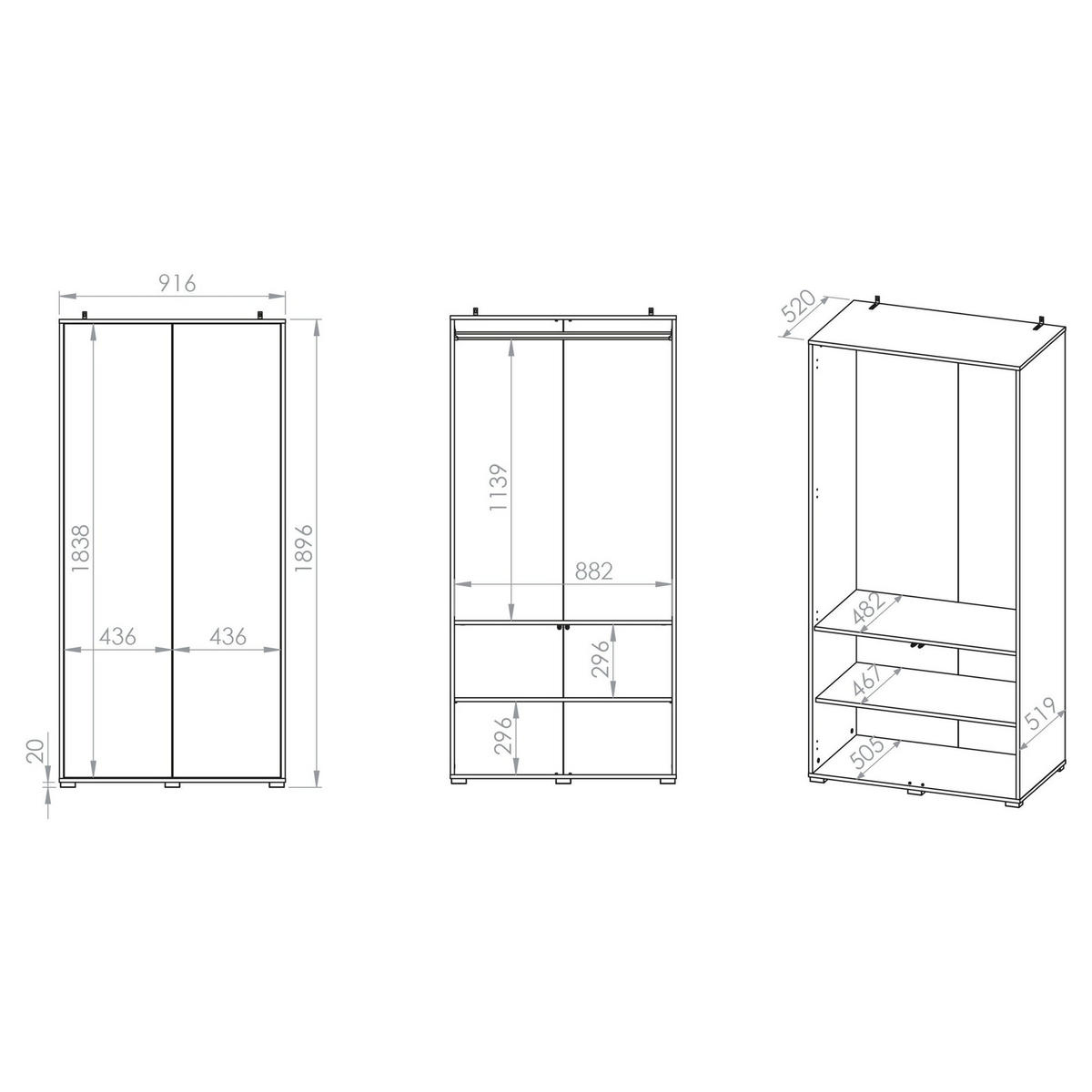 KLEIDERSCHRANK Heggers Mavelie Eicheoptik, 92 cm - Eichefarben, Holzwerkstoff (91.6/189.6/52cm) - Selsey