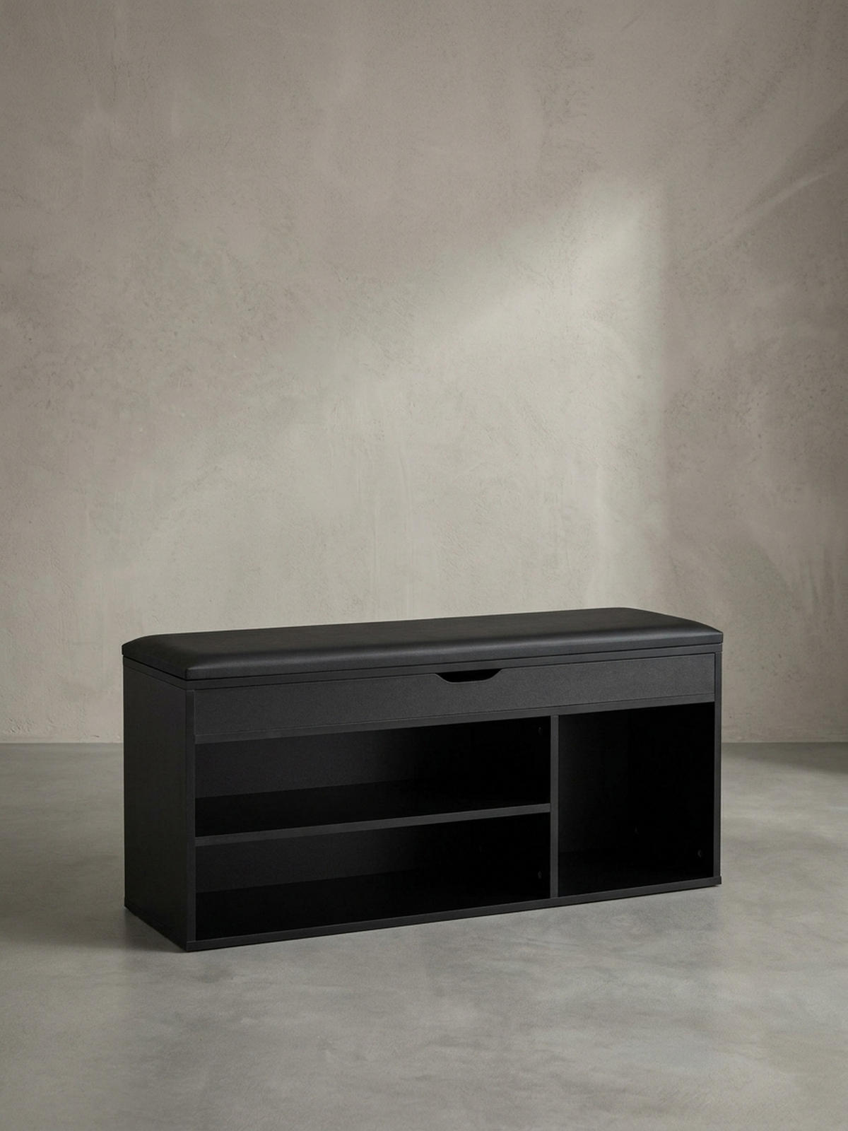 SCHUHBANK – Kunstleder/Holz, 104x51x32 cm, Schwarz, mit Stauraum - Schwarz, Holzwerkstoff/Textil (104/51/32cm) - KADIMA DESIGN