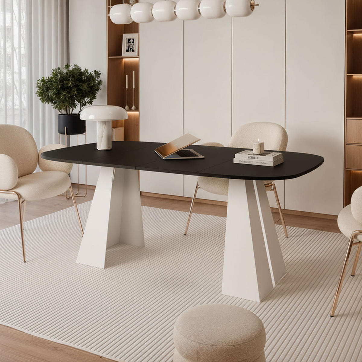 AUSZIEHTISCH ZELO 120/60/76 cm, Weiß / Schwarz - Schwarz/Weiß, Holzwerkstoff/Metall (60/120/76cm) - Idohome
