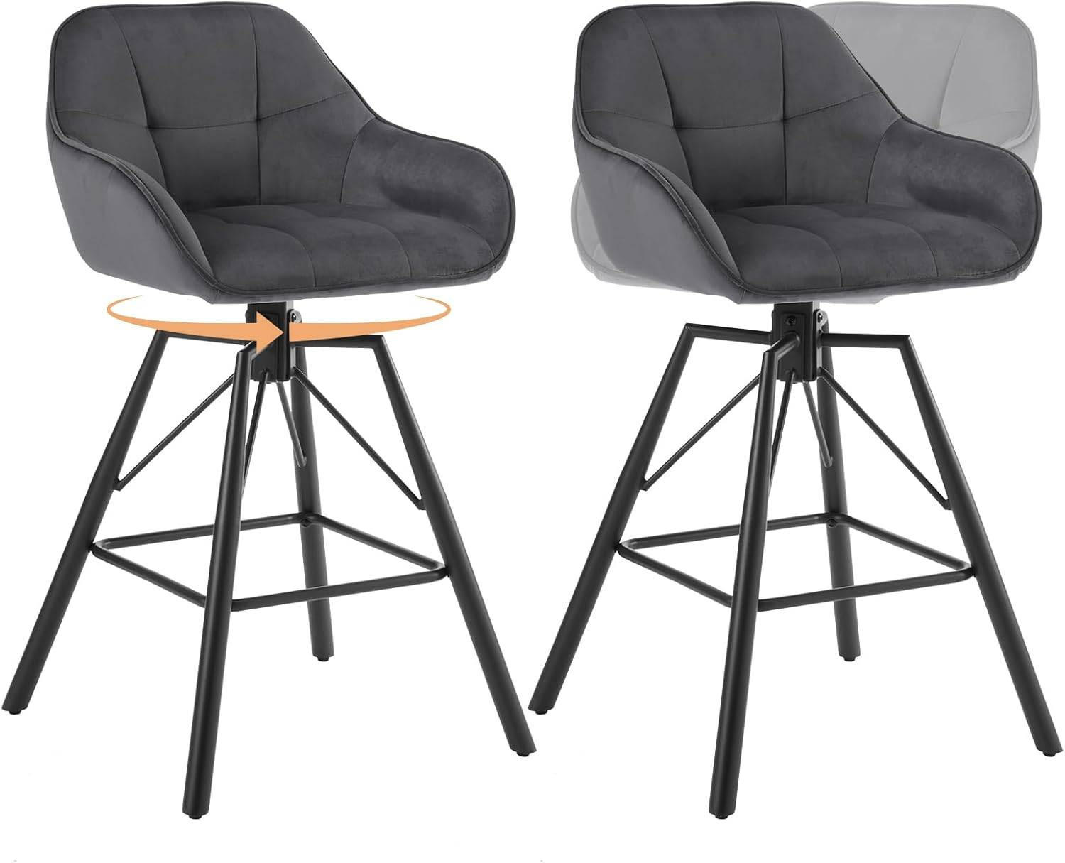 BARHOCKER 2er Set, Samt, Metall, Dunkelgrau - Dunkelgrau/Schwarz, Textil/Metall (51/94.5/53cm) - Woltu