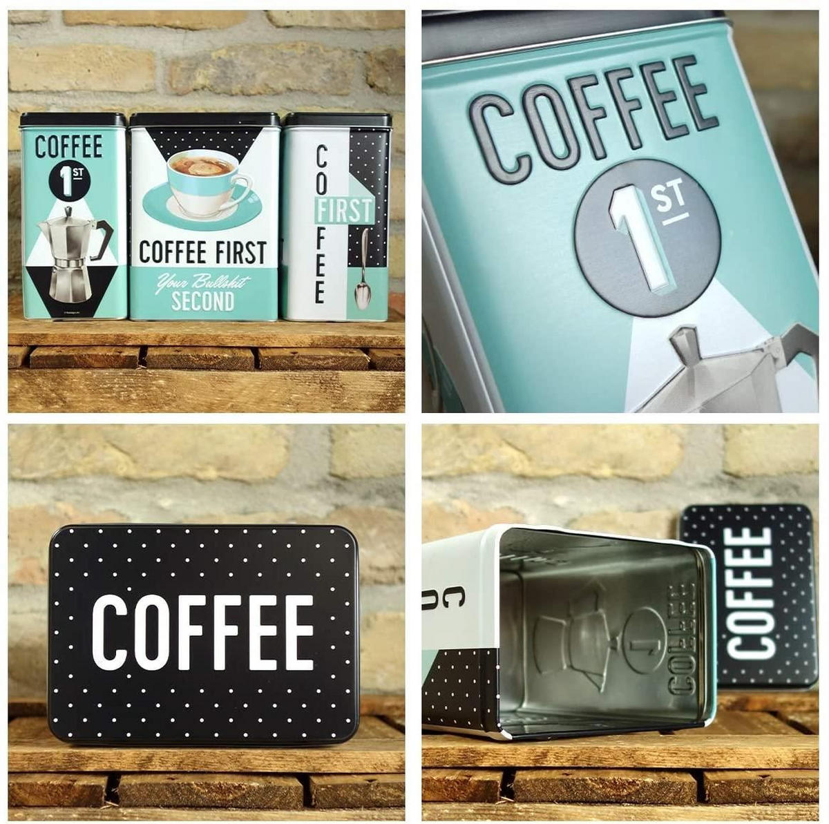 VORRATSDOSE L Say it 50's Coffee First - Multicolor, Metall (14/20/10cm) - Nostalgic-Art