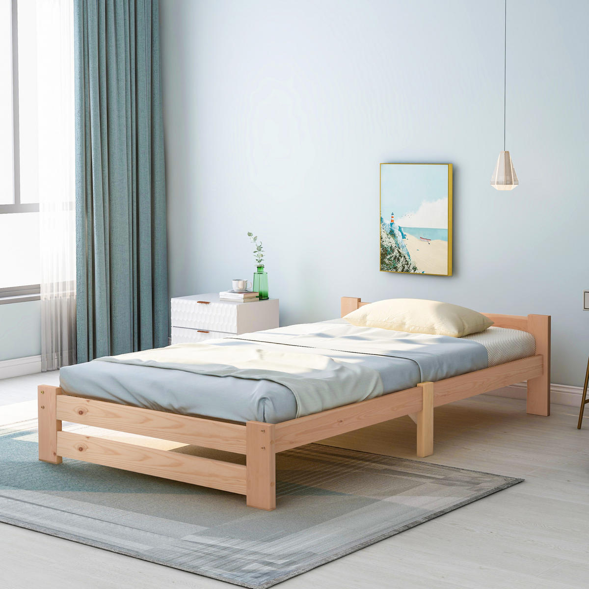 POSTEL 90/200 cm přírodní z masivního dřeva s čelem a lamelovým roštem - přírodní, dřevo (90/200cm) - OKWISH
